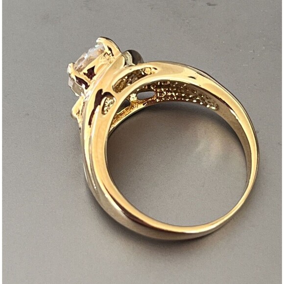 Vintage Ring Size 8 Solitaire 18KT Gold Plate CZ Mid-Century Modern Design 14R - Picture 10 of 10